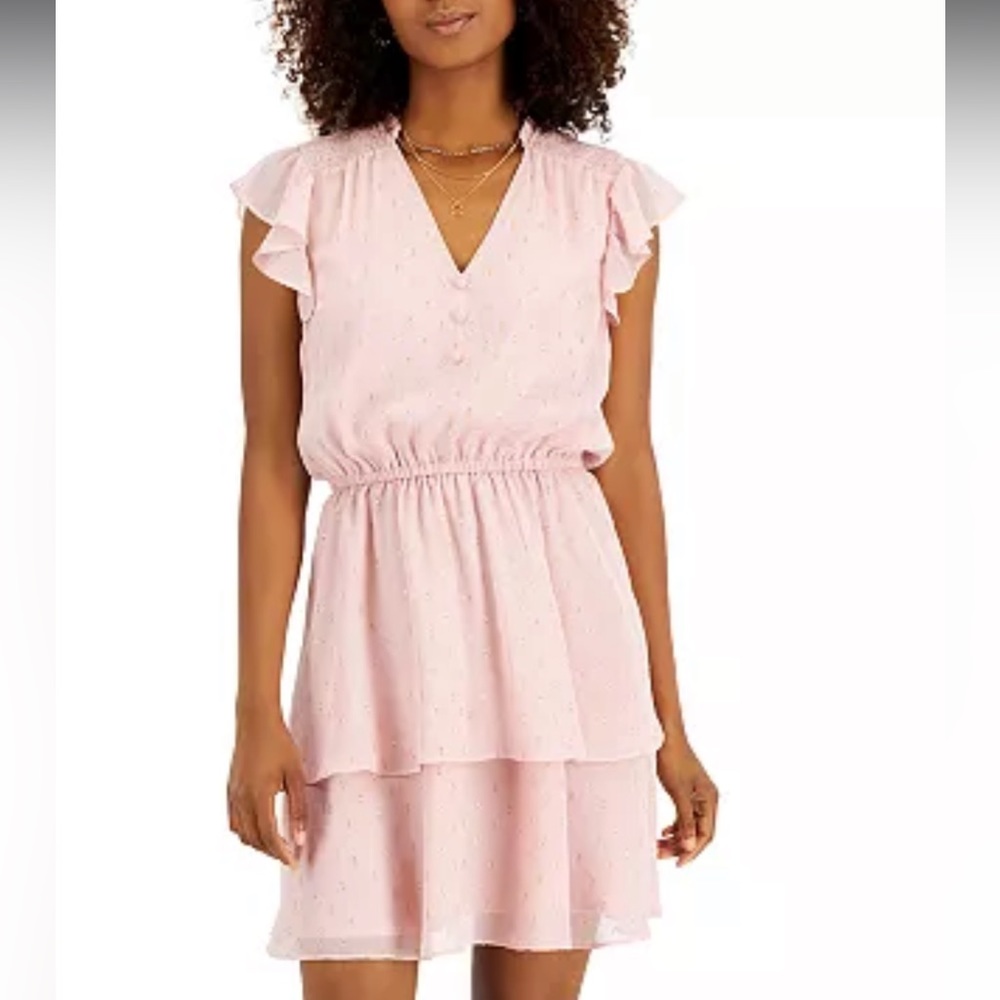 Flutter-Sleeve Tiered Mini Dress